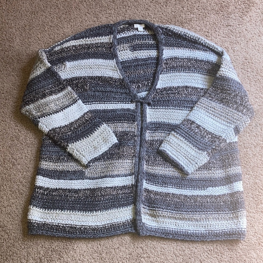 J. Jill Gray and Cream Striped Cardigan